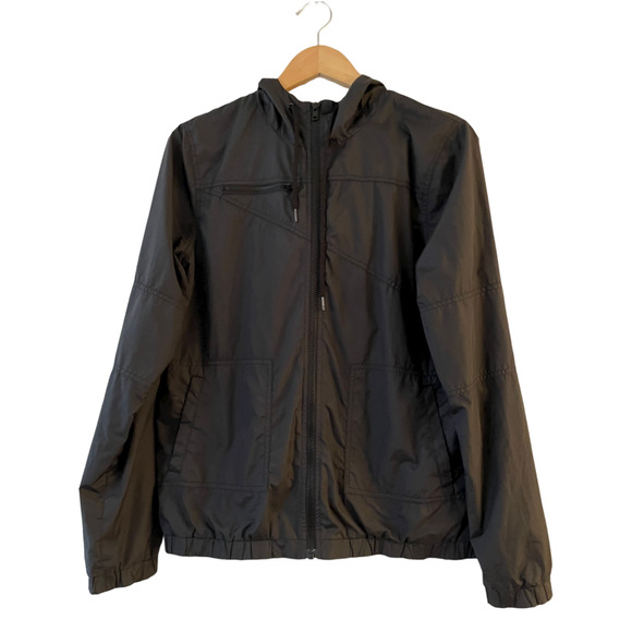 Volcom Girls Size M 12 Black Enemy Stone Windbreaker Jacket Hooded Zip Up - Picture 1 of 10